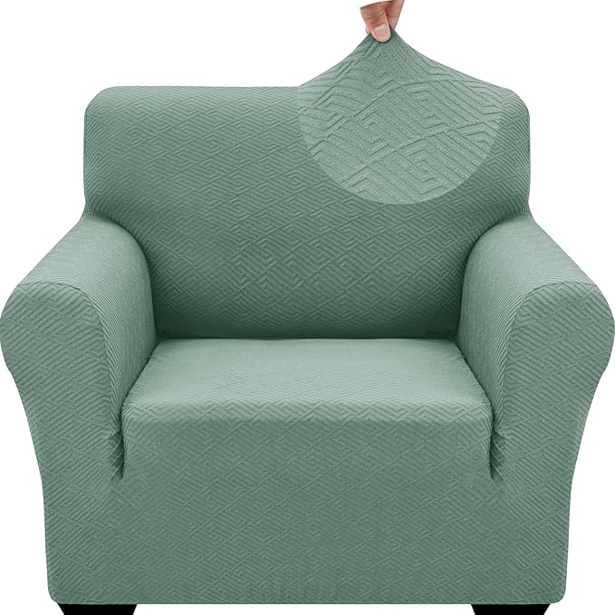 ZNSAYOTX 1 Piece Jacquard Chair Slipcovers for Living Room High Stretch Chair Covers with Arms Anti Slip Pets Friendly Couch Sofa Armchair Cover Furniture Protector (Small, New Pattern Pea Green)