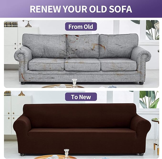 Joccun Stretch Loveseat Couch Cover Slipcover, 1-Piece Sofa Cover for 2 Cushion Couch Spandex Jacquard Washable Furniture Protector Cover for Living Room,Kids,Pets（Loveseat,Chocolate）