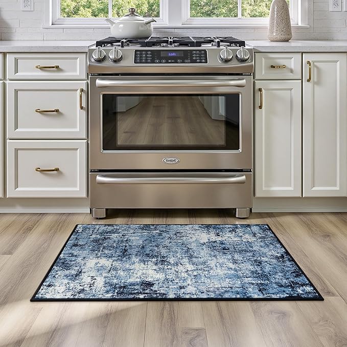 Rugflix 2x3 Entrance Rugs, Entry Rug Washable Non-Slip Stain-Resistant Low Pile Small Modern Dark Carpet, for Living Room Bedroom Indoor, Navy Blue/Black