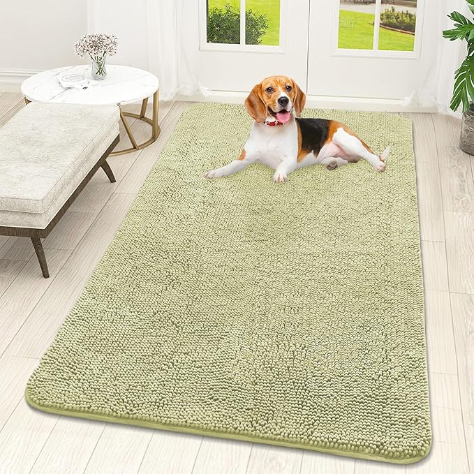 OLANLY Dog Door Mat for Muddy Paws 59x32, Absorbs Moisture and Dirt, Absorbent Non-Slip Washable Doormat, Quick Dry Chenille Mud Mat for Dogs, Entry Indoor Entryway Carpet for Inside Floor, Vanilla