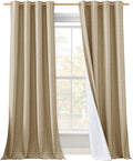 NICETOWN 100% Absolutely Blackout Linen Curtains with Thermal Insulated White Liner, Camel, W52 x L120, 2 Panels, Textured Linen Look Noise Reducing Window Treatments Drapes for Bedroom/Living Room