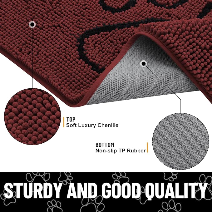 Smiry Dog Door Mat for Muddy Paws, Absorbent Dirt Trapper Non Slip Quick Dry Washable Chenille Mat for Mud Dogs, Entry Rug for Indoor and Outdoor (30x20 Inches, Caramel Russet and Black)