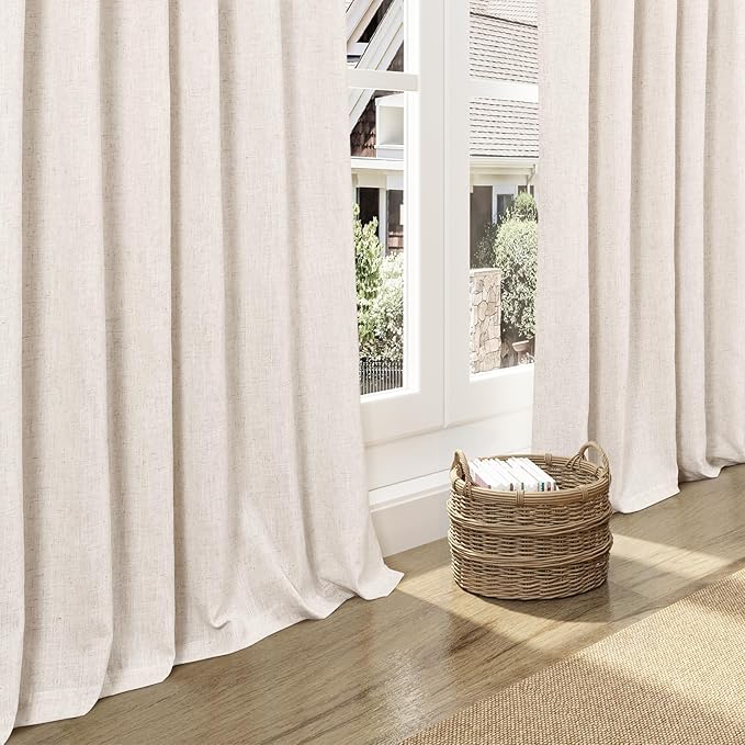 Beige Linen Curtains 84 Inch Length 2 Panels Back Tab Rod Pocket Semi Sheer Bedroom Curtains Light Filtering Country Closet Curtain Drapes Netural Farmhouse Window Panels for Living Dining Room 42x84