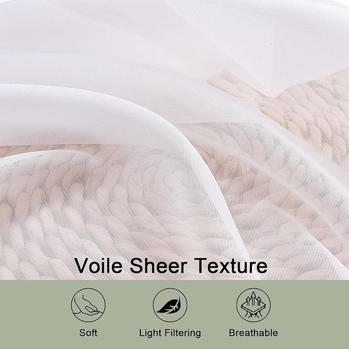 OWENIE Sheer White Curtains 84 Inch Length 2 Panels Set for Living Room Bedroom, Rod Pocket Voile Sheer Panel Drapes, White, 2pcs, Each 42" W x 48" L