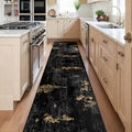 Washable Area Rugs 2'x8' Non-Slip Modern Abstract Soft for Living Room Entryway Bedroom Nursery, Print Pattern, Dark Black Gold