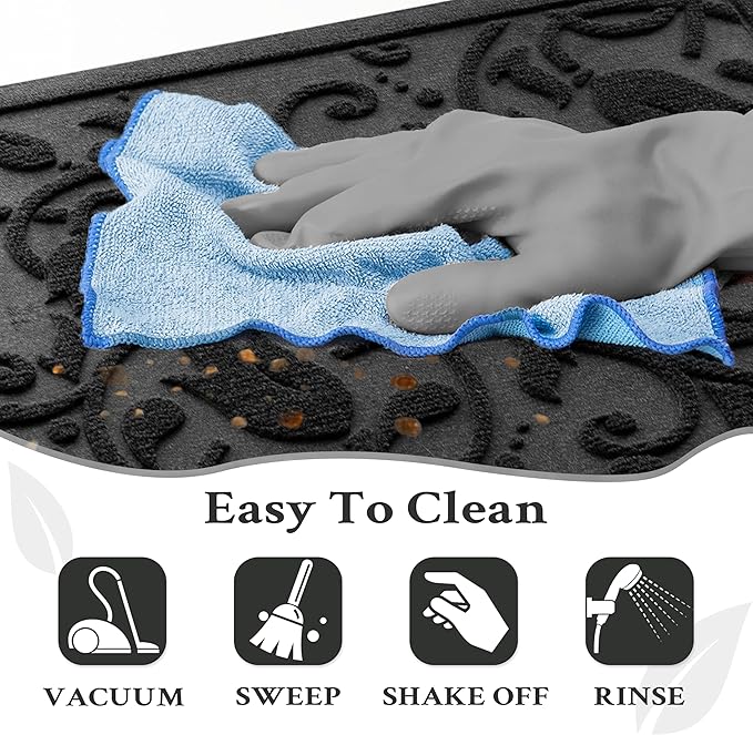 Boho Black Floral Leaves Outdoor Indoor Entrance Doormats, Absorbent Durable Heavy Duty Welcome Front Door Mat,Thick Natural Rubber Back,Easy Clean Entryway Mat 23x35 Inch, Low Profile