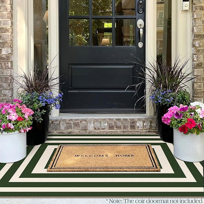3x5 Modern Entry Rug - Small Washable Indoor Outdoor Mats for Front Door Non-Slip Porch Rug Green White Geometric Striped Throw Rugs for Living Room Bedroom Entryway Kitchen Office Porch Decor