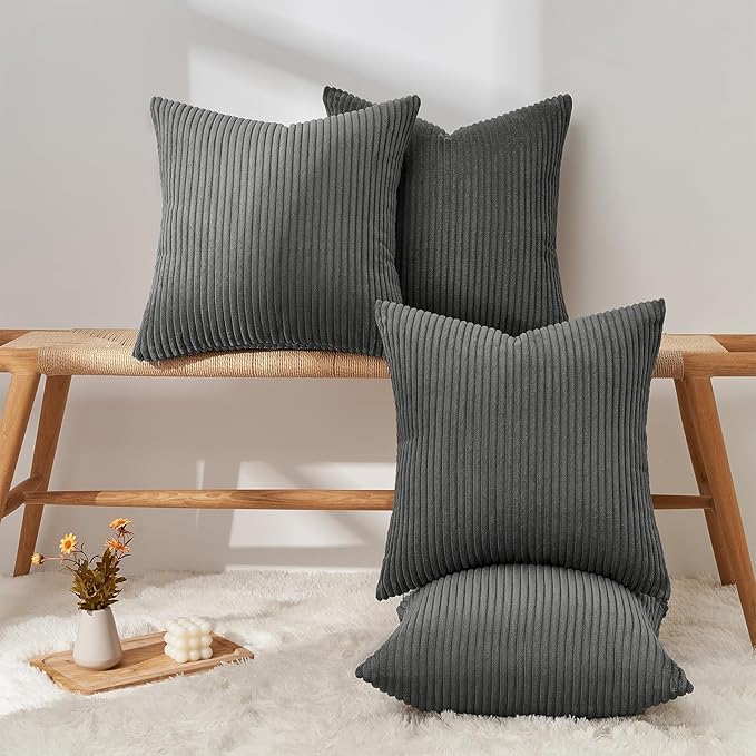 Topfinel Decorative Dark Grey Throw Pillow Covers Cushion Cases, Set of 4 Soft Velvet Modern Double-Sided Designs, Mix and Match for Home Decor, Pillow Inserts Not Included (16x16 inch)