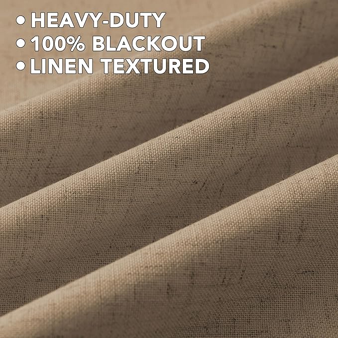 H.VERSAILTEX Linen Curtains 100% Blackout Curtains for Bedroom 108 inch Long Full Light Blocking Nature Linen Blended Window Curtains for Living Room Nickel Grommet (2 Panels, Heathered Macchiato)