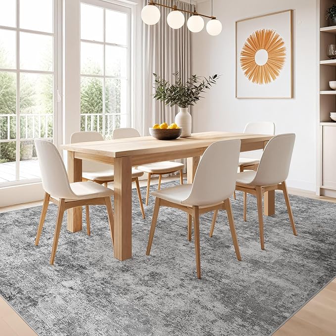 Nakagishi 6x9 Area Rugs Living Room: Washable Abstract Large Neutral Soft Rug Stain Resistant Modern Indoor Floor Non-Slip Carpet for Bedroom Nursery Kids Playroom Office Dining Room Dorm- Grey