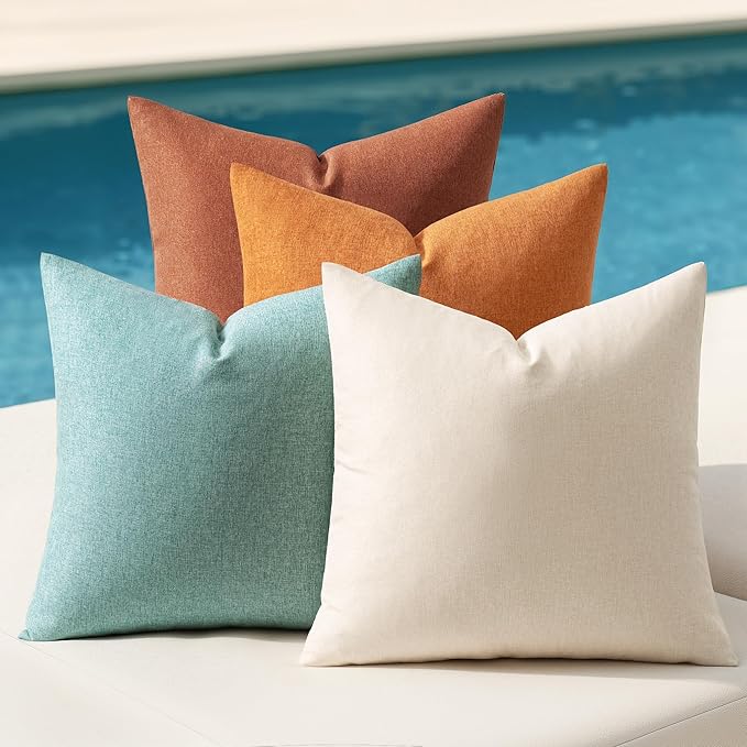 MIULEE Pack of 4 Decorative Outdoor Throw Pillow Covers Linen Waterproof Pillow Covers Farmhouse Cushion Cases for Halloween Patio Garden Tent Balcony Couch Sofa 18x18 inch Orange Rust