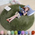 Amdrebio Olive Green Round Rug 4Ft for Bedroom Living Room, Fluffy Shaggy Modern Circle Area Rugs for Kids Room, Soft Plush Fuzzy Shag Carpet for Dorm Playroom Office Nursery Classroom, Home Decor