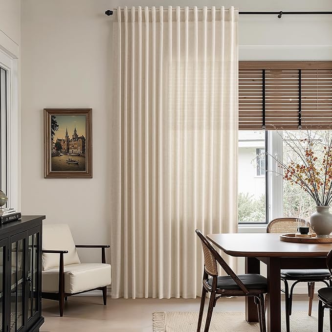 Nanspring Grey Flax Curtains 90 Inch Length 2 Panels Set for Living Room Linen Blend Light Filtering Mordern Boho Sheer Curtain Back Tab and Rod Pocket Neutral Drapes for Bedroom Office 52x90