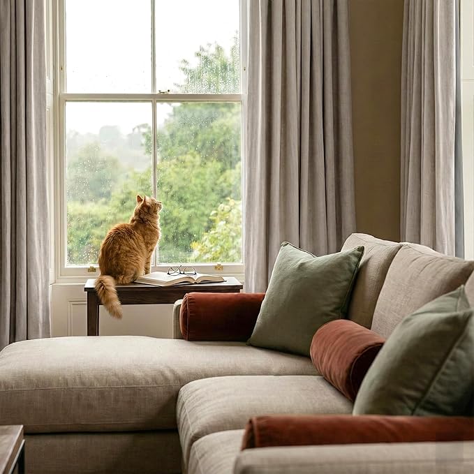 RYB HOME 100% Blackout Linen Curtains 102 Inch Long, Thermal Insulated Privacy Drapes for Bedroom/Living Room/Dining/Patio/Sliding Glass Door/Home Theater, W52 x L102, Natural Beige, 2 Panels
