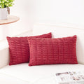 Pack of 2 Corduroy Decorative Throw Pillow Covers 12x24 Inch Soft Striped Pillow Covers Modern Farmhouse Home Decor for Sofa Living Room Couch Bed（Cranberry Red）