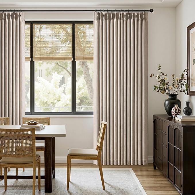 MIULEE Pinch Pleated Thick Linen Curtains 90 Inches Long 2 Panels for Living Room Bedroom, Linen Texture Memory Trained Drapes Pinch Pleat Rustic Farmhouse Window Curtains with Hooks&Rings, Taupe
