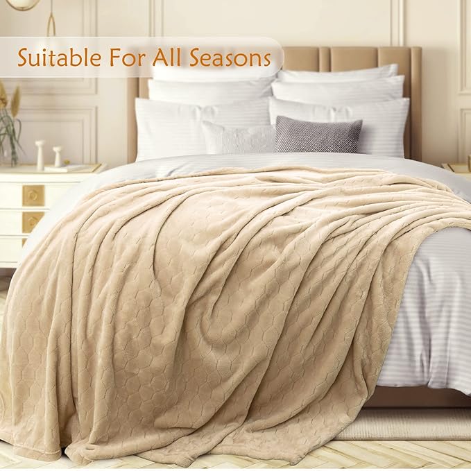 TOONOW Fleece Blanket Super Soft Cozy Throw Blanket 50" x 60", Lightweight Fuzzy Comfy Textured Flannel Blanket Warm Plush Throw Blankets for Couch, Sofa, Bed, Apricot