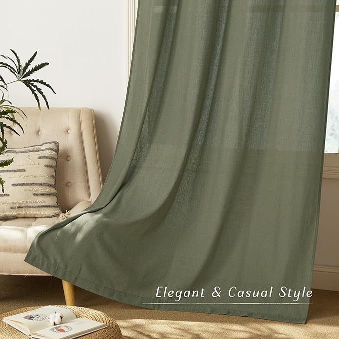 NICETOWN Linen Curtains 84 inch Long, Grommet Thick Linen Blend Window Treatment Vintage & Rustic Style Privacy Added for Bedroom/Living Room, Lichen, W55 x L84, 2 Panels
