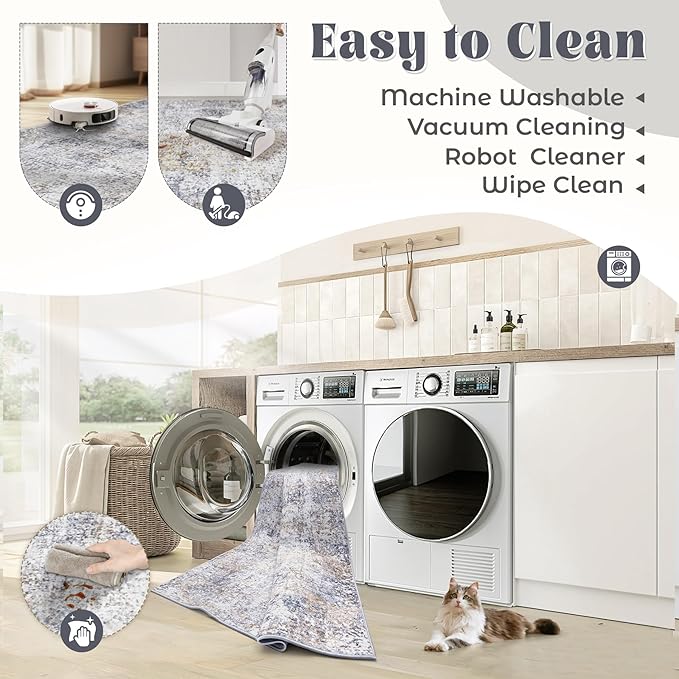 XLUEZ 6x9 Area Rugs for Living Room, Washable Modern Abstract Large Area Rug Neutral Soft Non Slip Kids Rug Stain Resistant Indoor Carpet for Bedroom Nursery Dining Room Playroom(Bluegrey, 6'x9')
