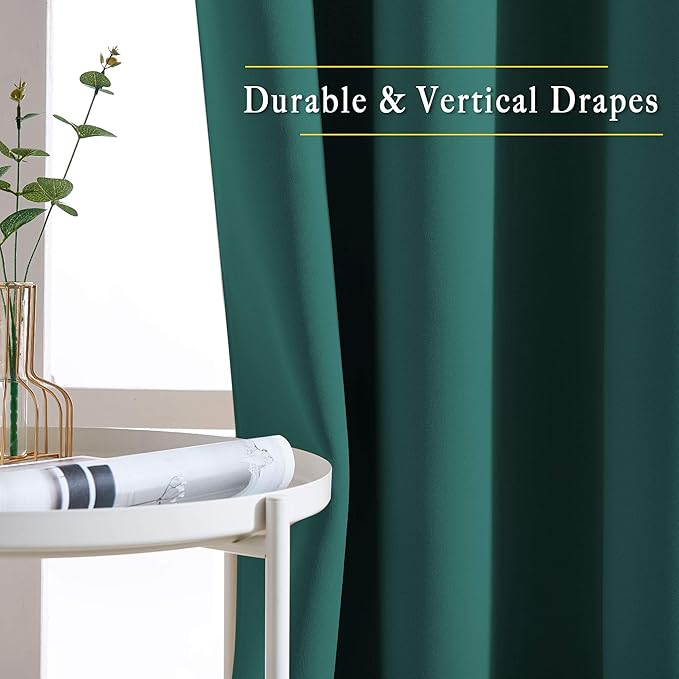 NICETOWN Blackout Curtains for Girl's Room， Thermal Insulated Solid Grommet Room Darkening Curtains/Panels/Drape for Bedroom (Hunter Green， 1 Pair， 46 by 90-Inch)
