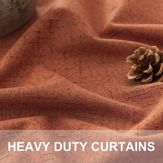 Terracotta Blackout Curtains 84 Inch Length 2 Panel Set for Fall Living Room Linen Textured Boho Black Out Western Curtains for Bedroom Darkening Thermal Insulated Drapes Rust Burnt Orange 52x84 Long