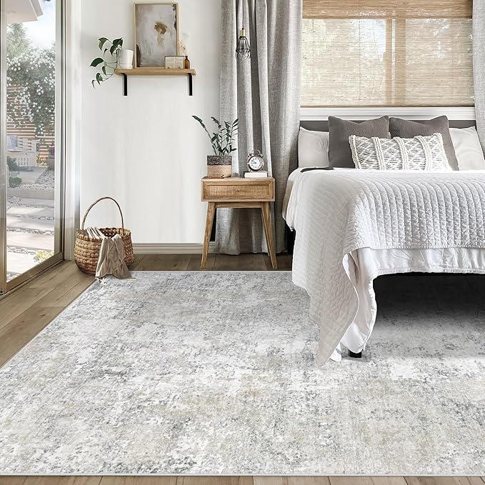XLUEZ 5x7 Area Rugs for Living Room, Washable Modern Abstract Large Area Rug Neutral Soft Non Slip Kids Rug Stain Resistant Indoor Carpet for Bedroom Nursery Dining Room Playroom(BeigeGrey, 5'x7')
