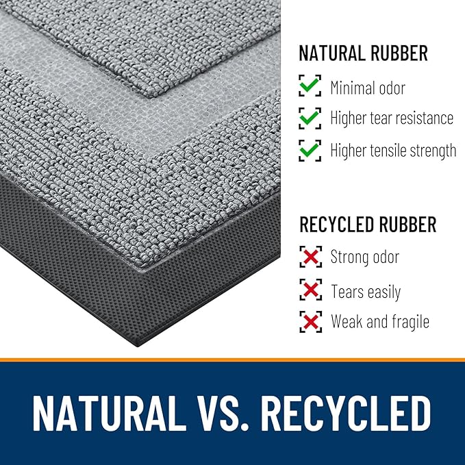 OLANLY Front Door Mat Indoor Outdoor Entrance, Waterproof All-Season, All-Weather Doormat, Sturdy Natural Rubber, Low Profile, Easy Clean Patio Porch Entryway Mat, 59x23, Ash Gray