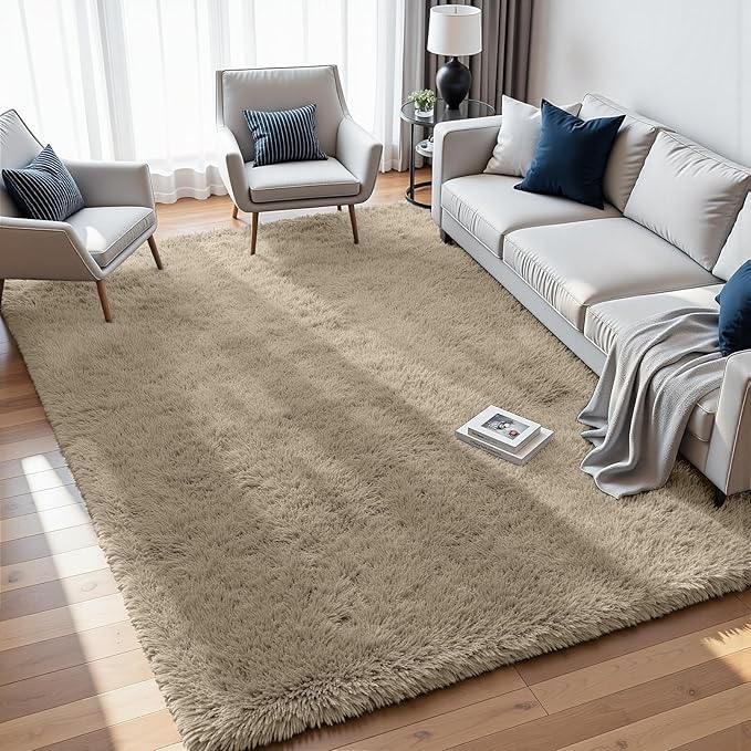 8x10 Area Rugs for Living Room Rug: Soft Fluffy Shag Gray Camel Rugs for Bedroom, Non-Slip Large Fuzzy Plush Rug Indoor Floor Carpet for Nursery Kids Boys Girl Room, Dorms, Playroom, Modern Home Decor
