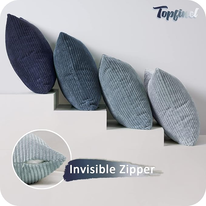 Topfinel Navy Blue Euro Shams Decorative Throw Pillow Covers 26x26 Inch Set of 4,Soft Corduroy Striped Gradient Color Large Cushion Cover for Beach,Patio,Balcony,Living Room,Summer Home Decor