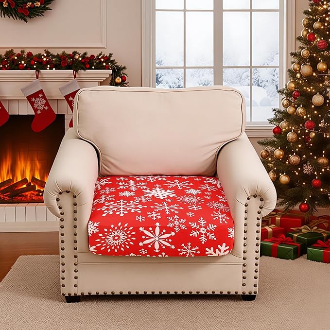 Smiry Printed Couch Cushion Covers, Stretch Soft Couch Covers for Sofa, Washable Non-Slip Sofa Slipcover Furniture Protector for Indoor and Outdoor (1 Pack, Red with White)