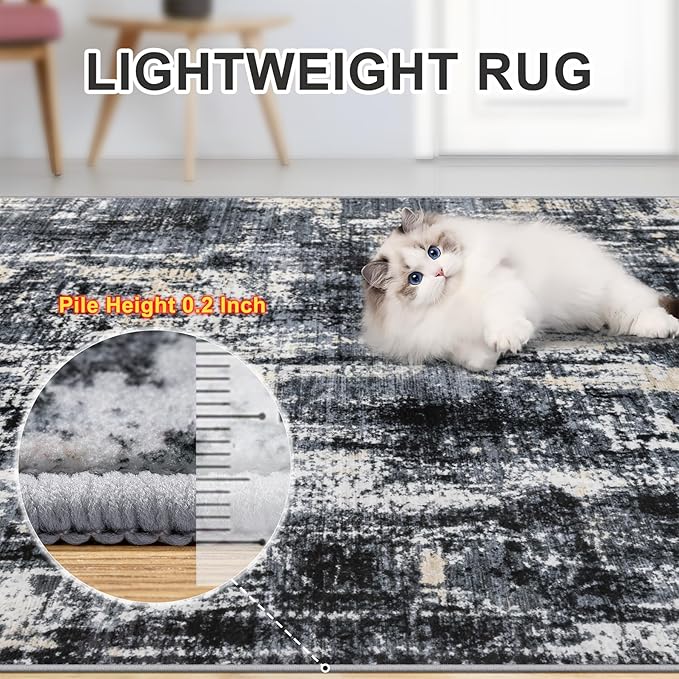 6x9 Area Rugs for Living Room - Washable Rug Modern Abstract Soft Large Neutral Non-Slip Carpet Indoor Floor Thin Carpets for Bedroom Dining Room Farmhouse Nursery Home Office Black Gold