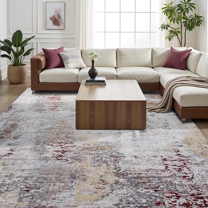 Toneed Abstract Area Rug 6x9 Modern Washable Rug Soft Non Slip Rug Low Pile for Bedroom Living Room Dining Room Taupe Grey Brown