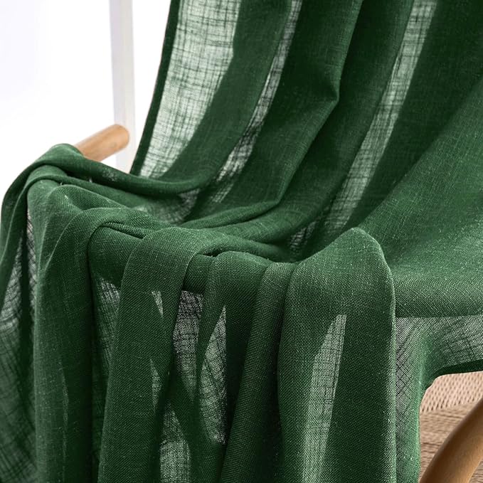 MIULEE Emerald Green Linen Curtains 120 Inches Long for Bedroom Living Room, Christmas Soft Thick Linen Textured Window Drapes Semi Sheer Light Filtering Back Tab Rod Pocket Burlap Look, 2 Panels