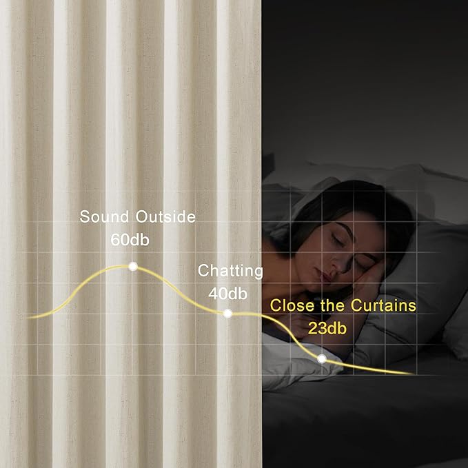 NICETOWN Thick Linen 100% Blackout Bedroom Curtains 108 inches Long, Bronze Grommet 2 Layers with White Liner Window Treatments Sound Reducing for Living Room, Natural, W52 x L108, 2 Panels