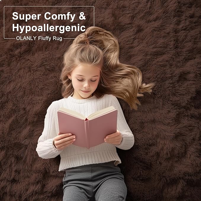 OLANLY 5x7 Machine Washable Large Area Rugs for Living Room, Bedroom, Soft Fluffy Shaggy Bedside Rug, Indoor Floor Carpet for Kids Girls and Boys, Dorms, Nursery, Home Decor Aesthetic, Coffee