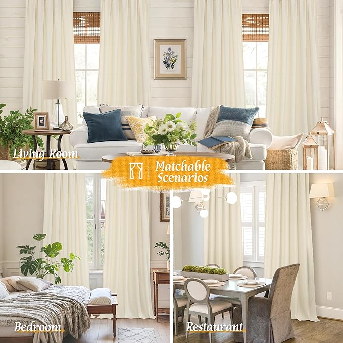 LAMIT Natural Light Beige Linen Curtains 84 inch Long 2 Panels, Soft Thick Linen Blended Light Filtering Living Room Panels Rod Pocket Neutral Drapes for Bedroom/Farmhouse, 52 x 84 Inch