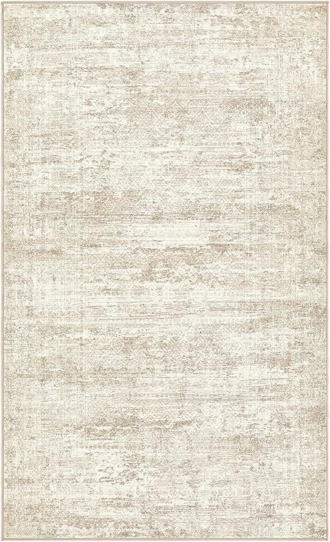 UERMEI 3x5 Area Rug Living Room Rugs - Washable Neutral Modern Abstract Soft Thin Rug Indoor Floor No Slip Rug Carpet for Bedroom Under Dining Table Home Office Decor - Beige/Brown