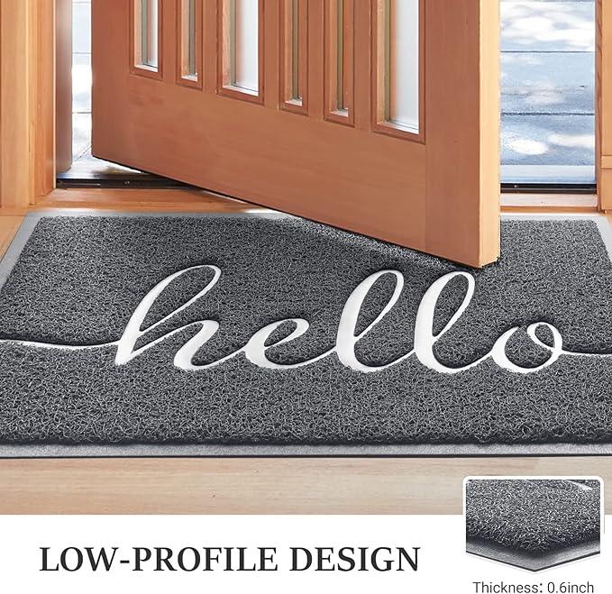 BeneathYourFeet Door Mat (32"x20",Grey), Welcome Mat Low Profile Front Doormat Indoor Outdoor Door Non Slip Rugs for Entryway, Patio, High Traffic Areas