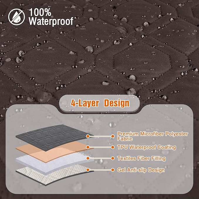 VANSOFY Waterproof Recliner Couch Covers, Sofa Covers 1-Piece Washable Reclining Sofa Cover Non-Slip Furniture Protector with Elastic Straps Pocket for Dogs, Pets(Chocolate,2 Seater)