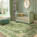 RELEANY Area Rugs 6'x8' Washable Non-Slip, Floral Vintage Distress Print Pattern Medallion Carpet for Living Room Bedroom Dining Room, Sage Green Yellow