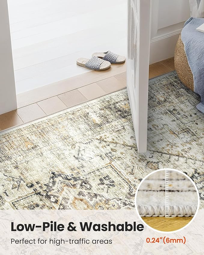 AMADA HOMEFURNISHING 2x6 Washable Runner Rug, Non-Slip Backing & Durable Edge Binding, Vintage Entryway Runner Rug for Bedroom & Hallway