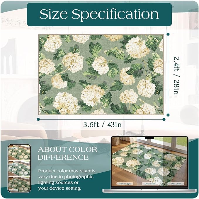 Spring Outdoor Rug - 28" x 43" Front Door Mat Indoor Outside Entrance Non-Slip Washable Outdoor Mat Sage Green Beige Flower Rug for Entryway Kitchen Bedroom Layered Doormat for Front Porch