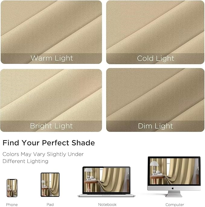 Joydeco Blackout Curtains for Bedroom 96 inch Long 2 Panels, Thermal Insulated Room Darkening Curtains with Grommets, Soft Window Drapes for Living Room (W52 x L96 Inch, Beige)
