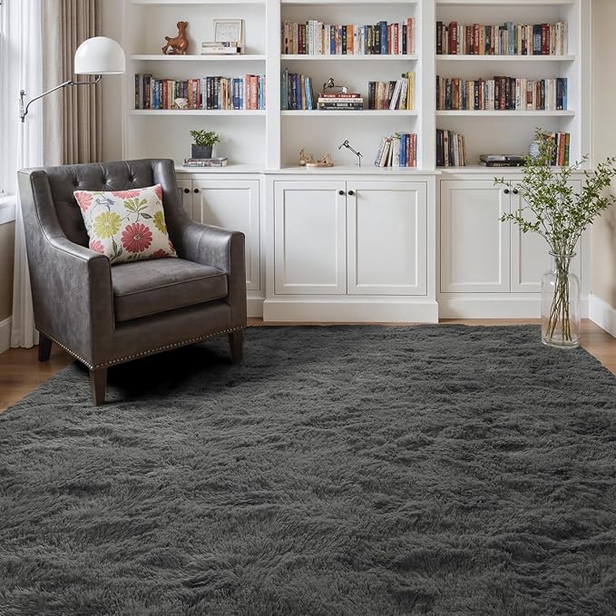 4x6 Ft Shag Rugs for Bedroom Living Room, Ultra Soft Fluffy Furry Area Rugs for Indoor Floor, Aesthetic Carpet for Kids Home Decor (Grey)