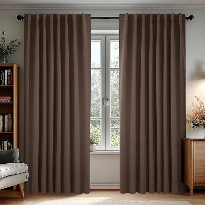 Deconovo Blackout Curtains, Thermal Insulated, W70 x L108 2 Panels, Back Tab, Machine Washable, Room-Darkening Drapes for Bedroom/Living Room Brown