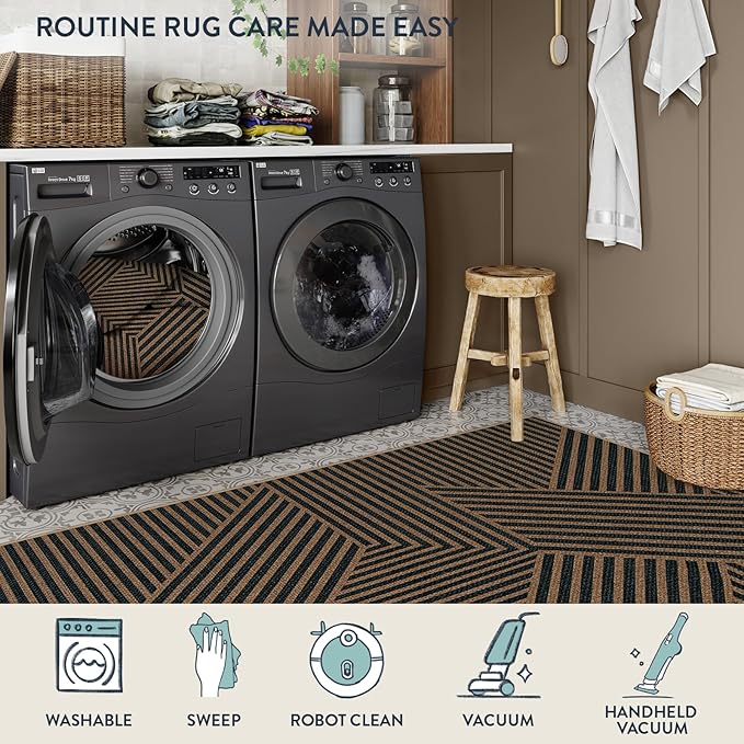 Lahome Enfys Modern Geometric Outdoor Easy Jute Rug, 3x5 Indoor Outdoor Rugs for Living Room Black Entryway Carpet, Farmhouse Washable Non Slip Carpet for Patio Courtyard Bedroom