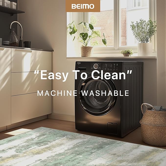 BEIMO Runner Rug for Hallway Kitchen, 2'6"x10' Machine Washable Runners Rug for Entryway, Soft Modern Abstract Throw Rugs, Low Pile Floor Cover with Non Slip Backing, Light Green