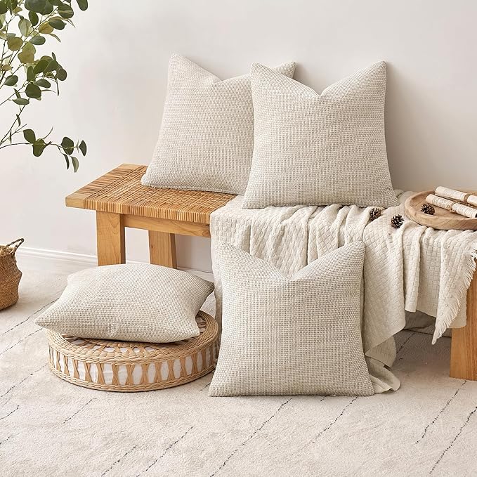 MIULEE Pack of 4 Couch Throw Pillow Covers 20x20 Inch Cream Soft Decorative Chenille Pillow Covers Farmhouse Accent Cushion Covers for Boho Spring Home Decor Sofa Bedroom Living Room