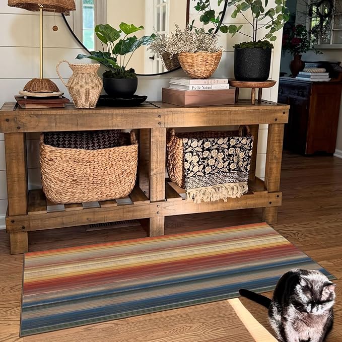 Front Door Mat Indoor Entrance - 2x4.3 Ft Ombre Washable Layered Doormat Outdoor Entrance Porch Rug Non-Slip Modern Abstract Runner Rug for Kitchen Hallway Bedroom Laundry Room Porch Decor