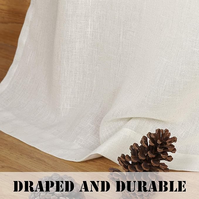 H.VERSAILTEX Grommet Privacy Linen Curtains 2 Pieces Total Size 104 Inch Wide (52 Inch Each Panel) - 96 Inch Long - Elegant, Light Filtering Panel Drapes for Bedroom (52" W x 96" L, Heathered Natural)